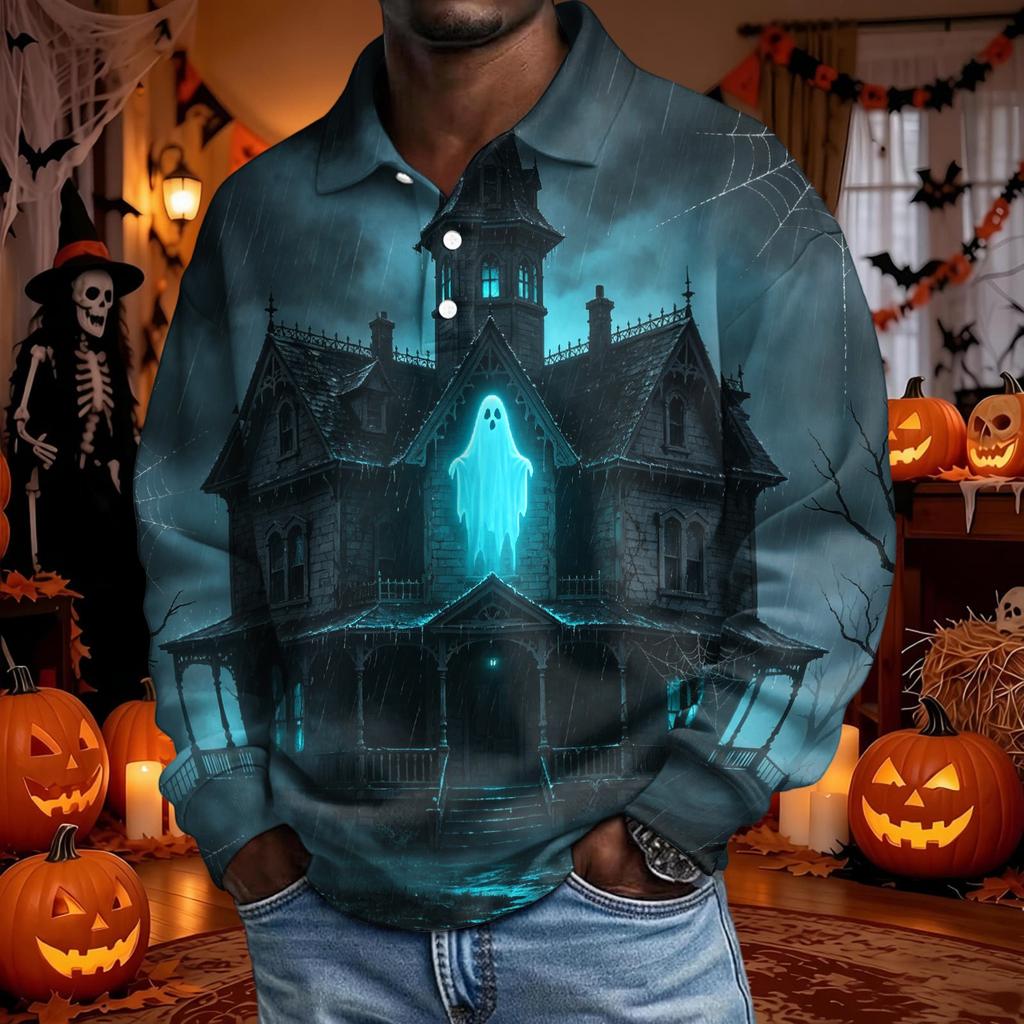 Men's Halloween Fashion Long Sleeve Button Up Shirt