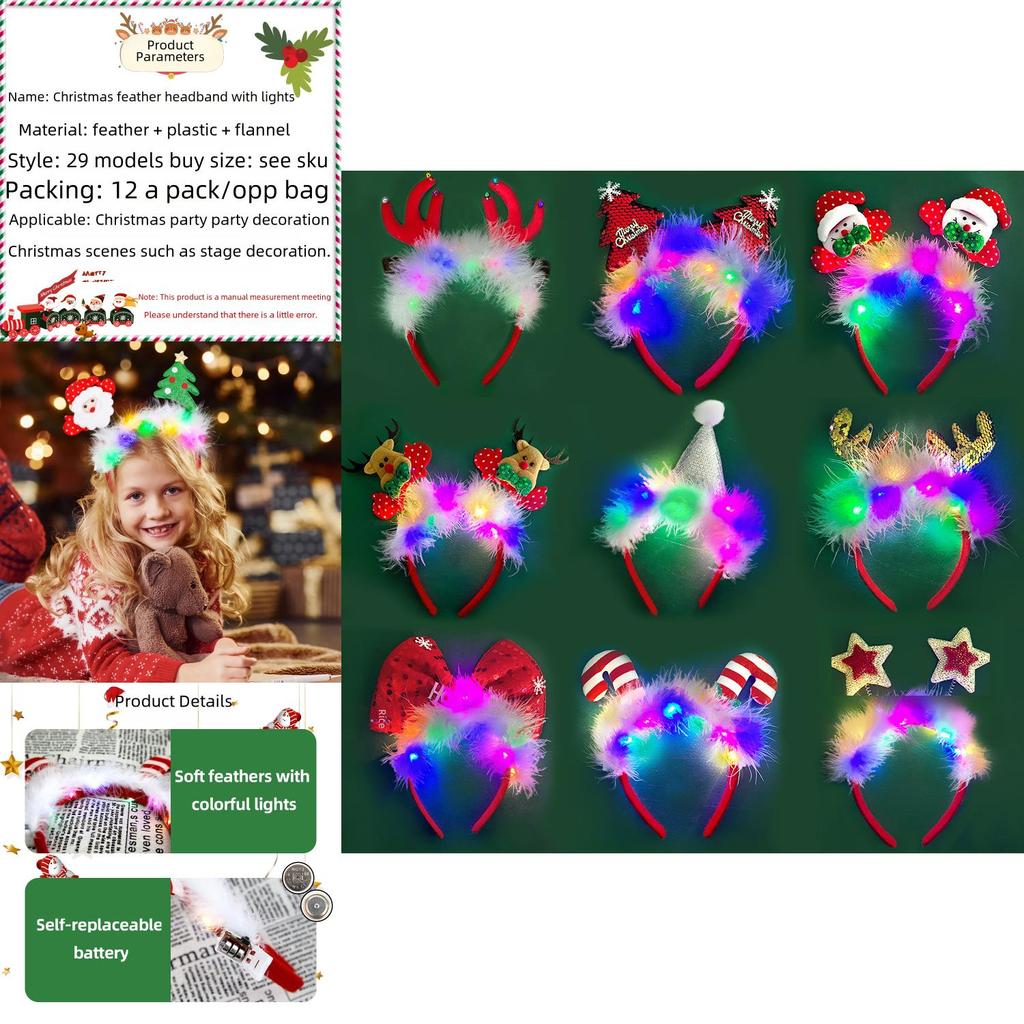 Festliches und buntes Weihnachts-Rentiergeweih-Haarband mit Lichtern für Partys und Veranstaltungen