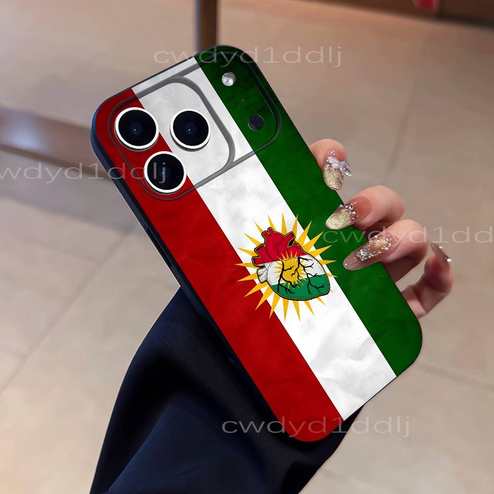 

K-Kurdistan Flag Map Logo For iPhone 17,16,15,11,12,14,13 Pro Max Mini XS,XR,7 Plus 16E Air Soft Black Dustproof Phone Case iPhone13PROMAX