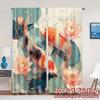 2pcs, 2D FLAT PRINTING Curtains (Without Rod) Koi Serenade Fashionable Popular Curtains Durable Polyester Curtains Decorations