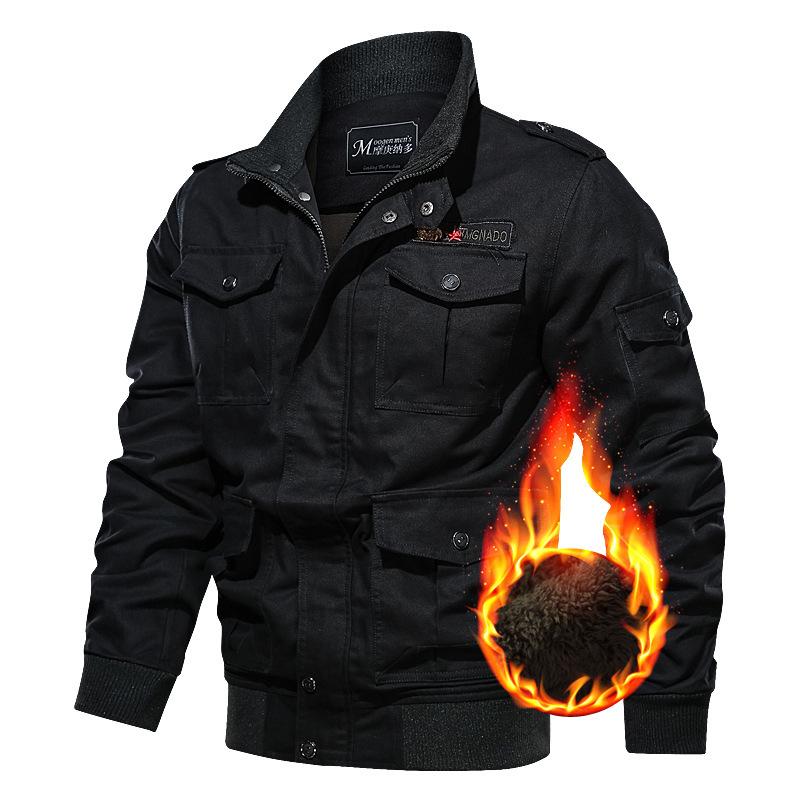 New fleece thickened large size loose jacket, casual multi-pocket medium coat for men