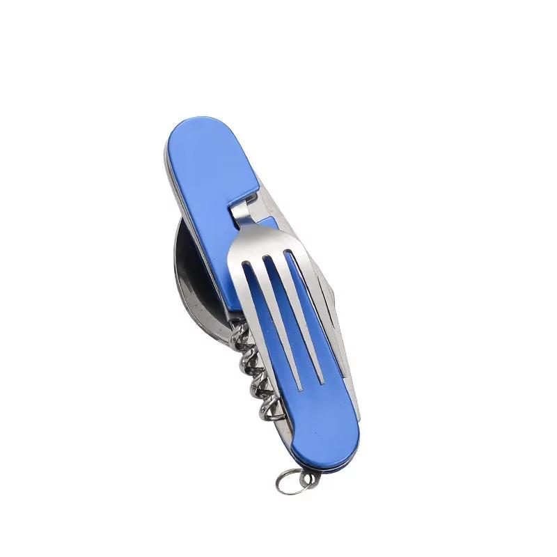 Set di posate portatile pieghevole in acciaio inossidabile resistente alla corrosione: forchetta, cucchiaio, coltello, apribottiglie per picnic, viaggi, uso quotidiano