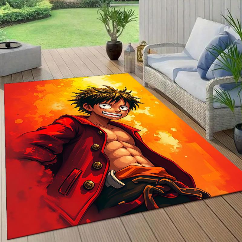 Monkey D Luffy Flannel Pattern Square Carpet,Area Rug,Carpet Rug for Living Room Bedroom Sofa Playroom Decor,Non-slip Floor Mat