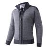 2025 Men's Solid Color Knit Zipper Cardigan - Thick Plus Velvet Coat for Autumn & Winter