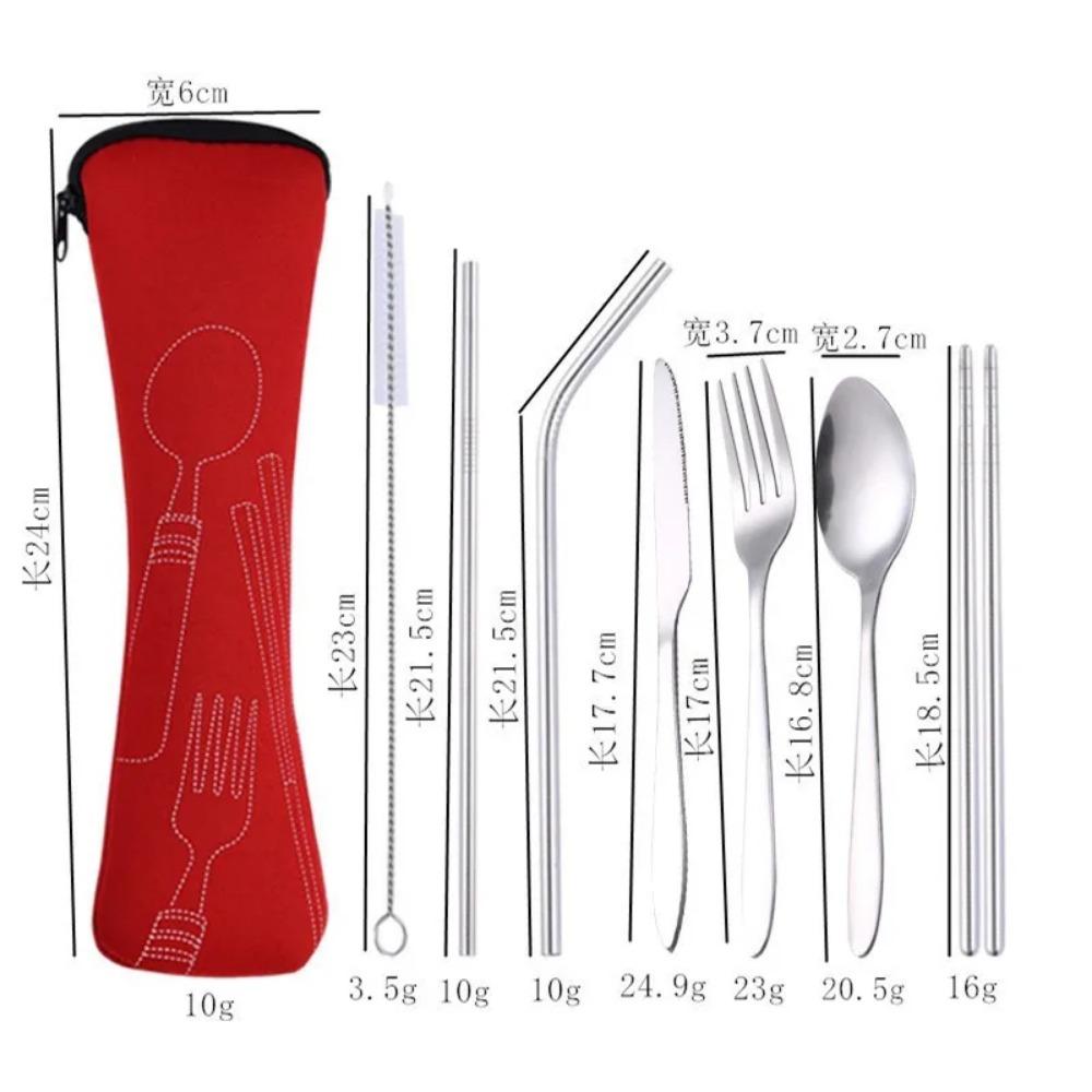3Pcs Tableware Stainless Steel Cutlery Set Knife Fork And Spoon  Dinnerware  Case Travel Camping Accessories With Portable