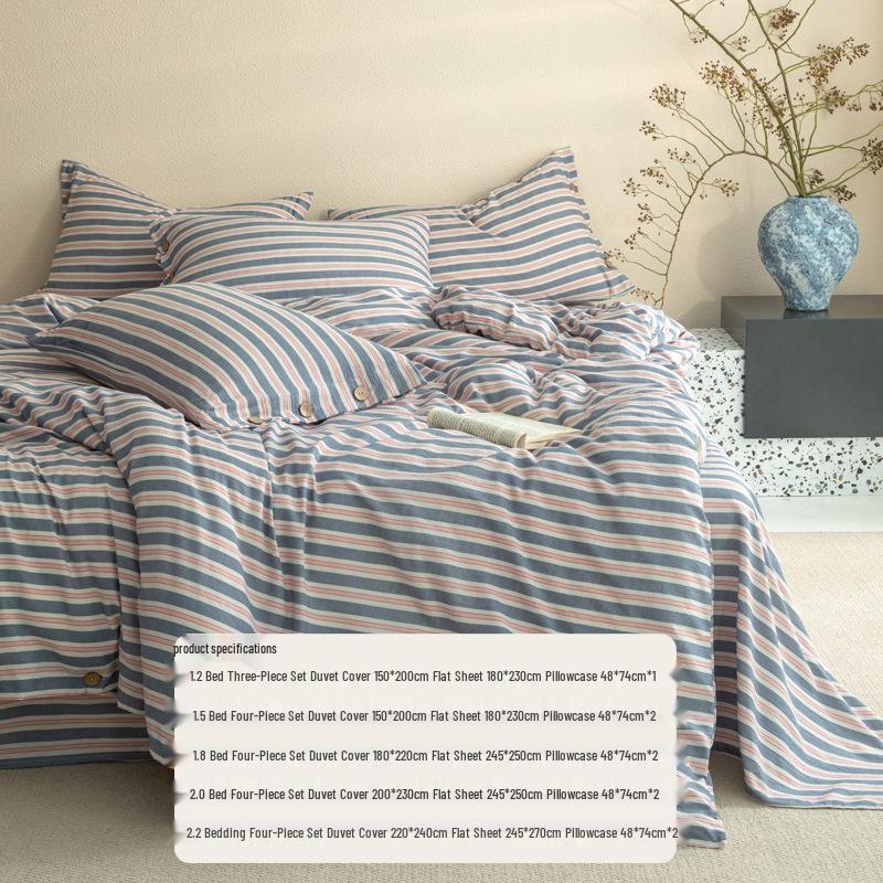 European Style Retro Crinkled Gauze Linen Button-Up Set - Machine Washable, Ideal for Naked Sleep with Fitted Sheet.