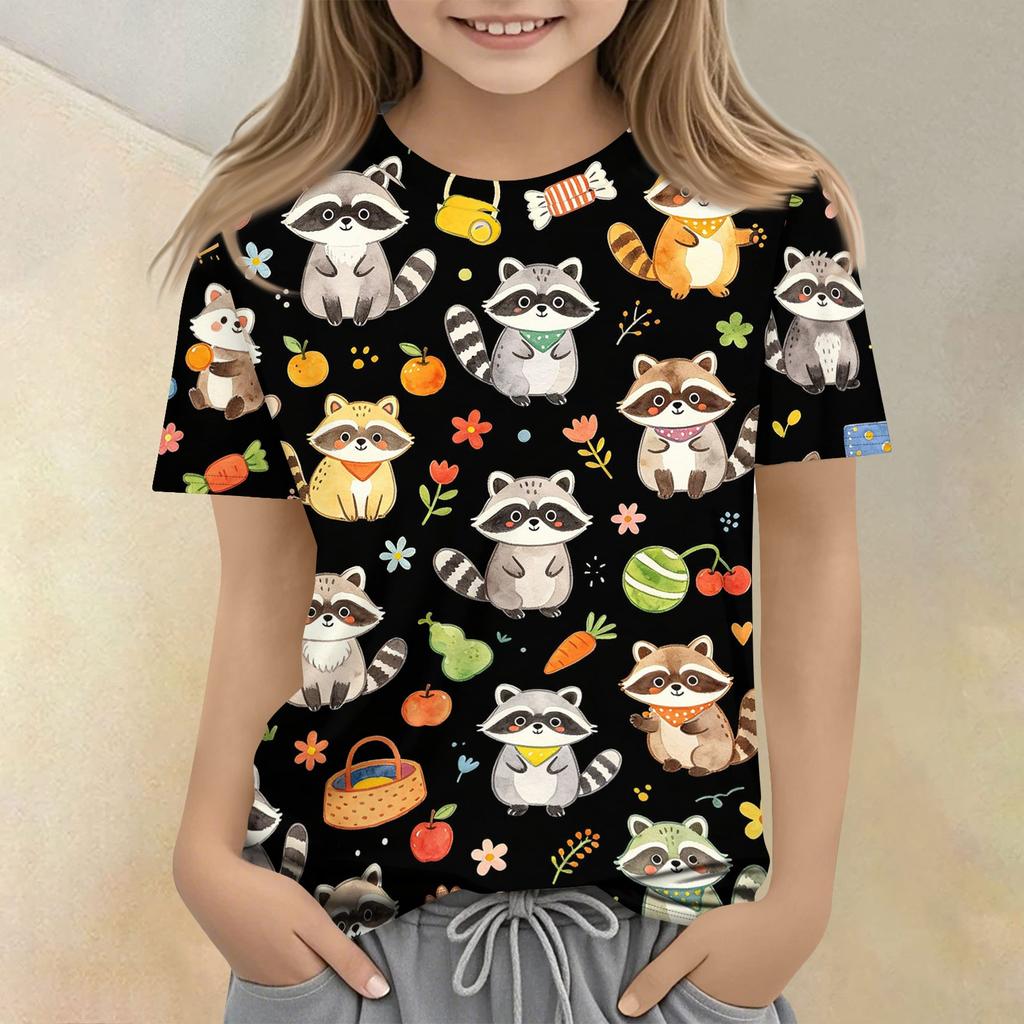 Kids Animal Print Short Sleeve T Shirt Casual Loose Fit Crew Neck Top Soft Comfortable Fabric Suitable for Everyday Wear