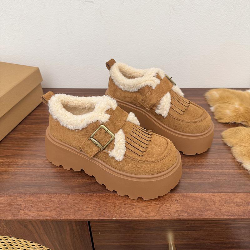 Women's Large Size Soft Sole Autumn and Winter Warm Fur One Snow Boots Fluffy Lined Non-slip Hiking Casual Sports Cotton Shoes Fur Shoes