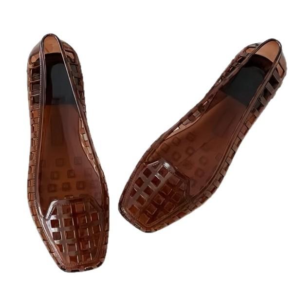 Chaussures en Gel pour Femmes Bout Carré Sandales Plates Semelle en PVC à Enfiler Chaussons Décontractés d'Extérieur