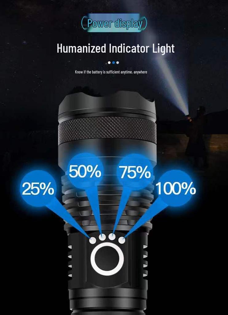 P50 Flashlight: Powerful LED, USB Rechargeable, Power Display, Zoom & Spotlight Functions