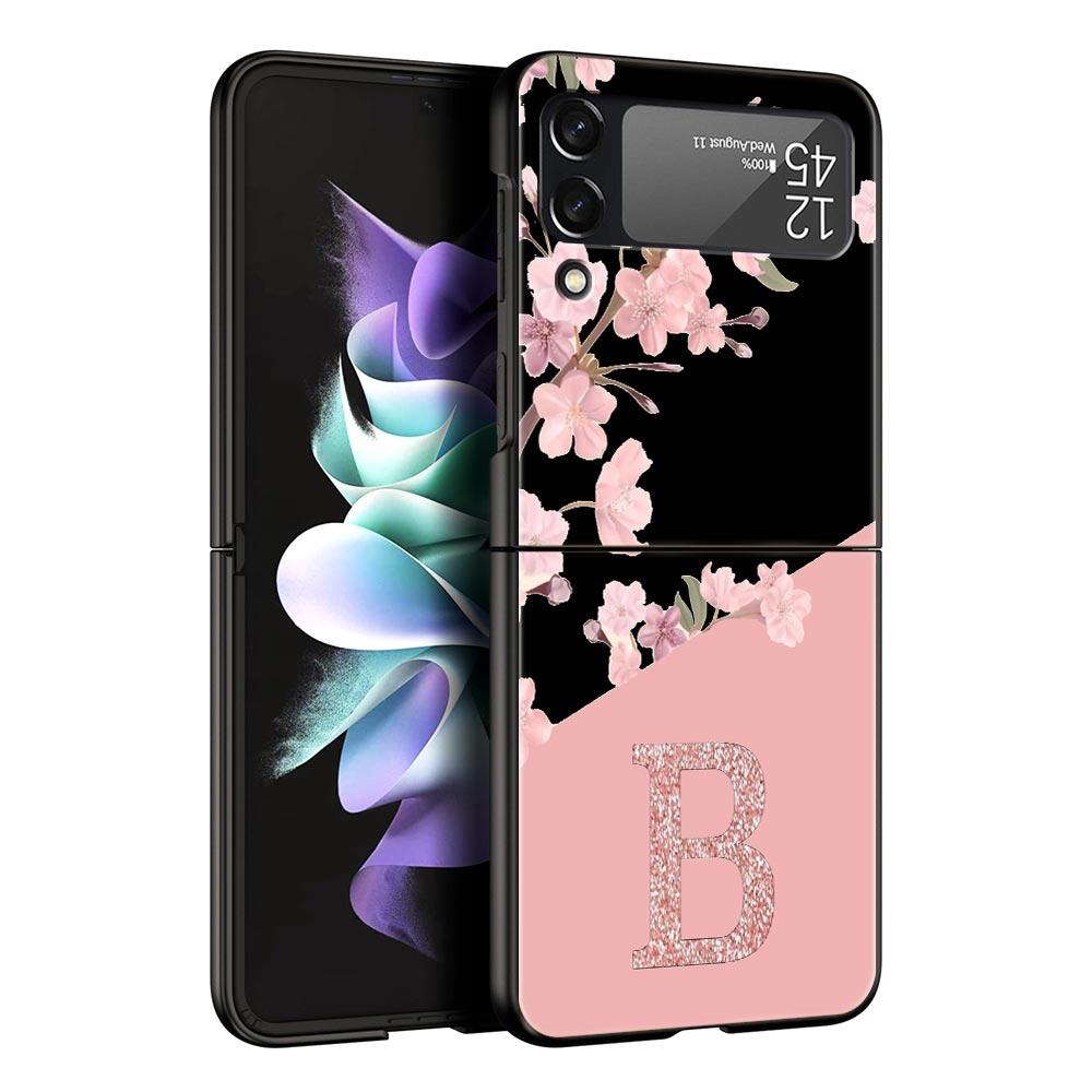 Pink Letter Flower Phone Case for Samsung Galaxy Z Flip 3 4 5 Folding Mobile Shell For Samsung Z Flip3 Flip4 Flip5 PC Hard Cover