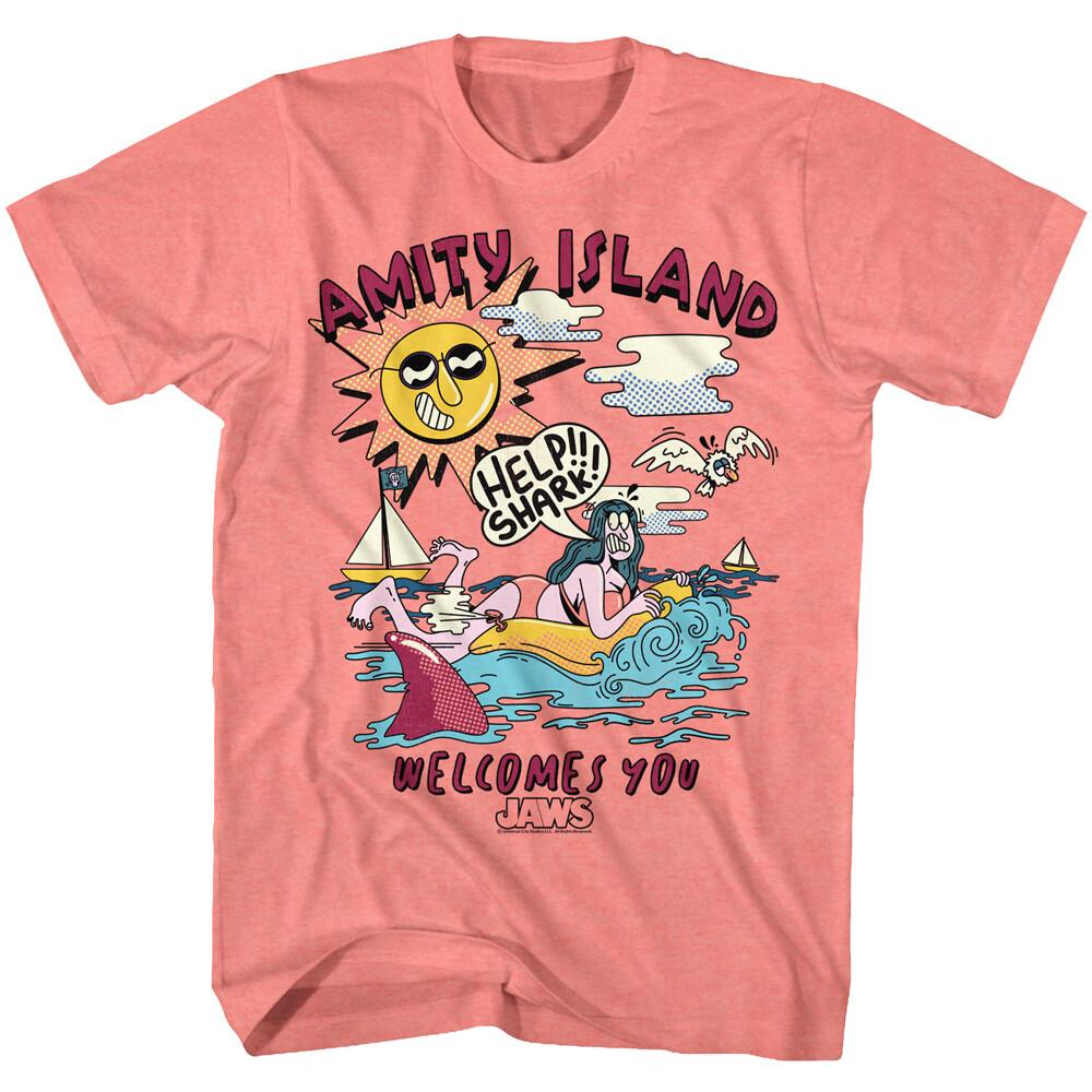 Jaws 70 Thriller Movie Amity Island Welcomes You HELP SHARK Men T Shirt XXXL