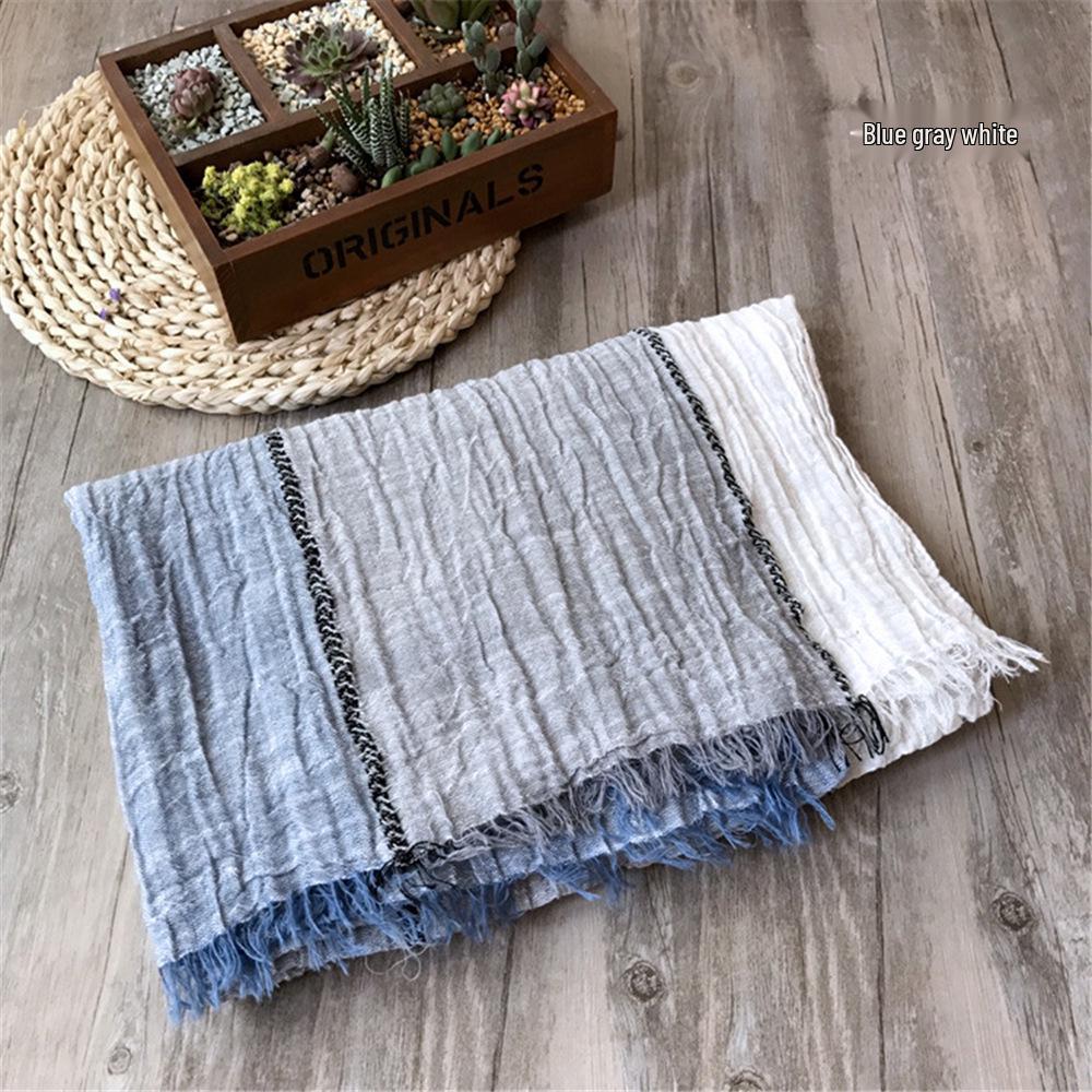 Korean Style Cotton & Linen Patchwork Scarf for Women - Solid Color, Tassel Shawl, Elegant & Easy-to-Match Neck Warmer for Early Autumn