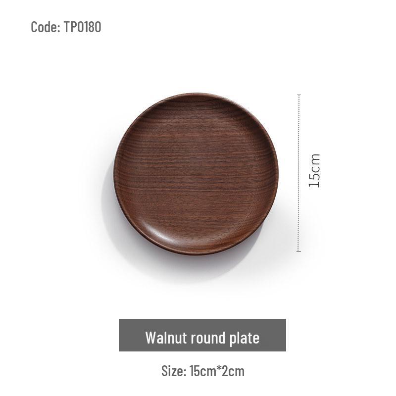 Luxury Black Walnut Tray: Rectangular Solid Wood for Home, Tea, & Water Cups, with Round Plate