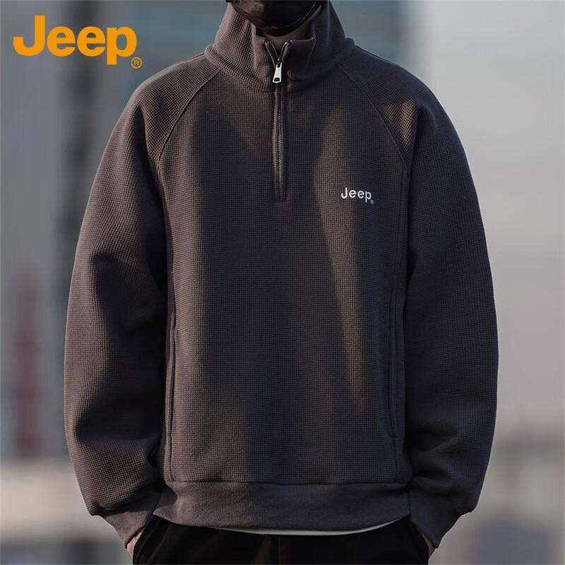 Jeep Men's Waffle Knit High-Neck Long Sleeve Pullover