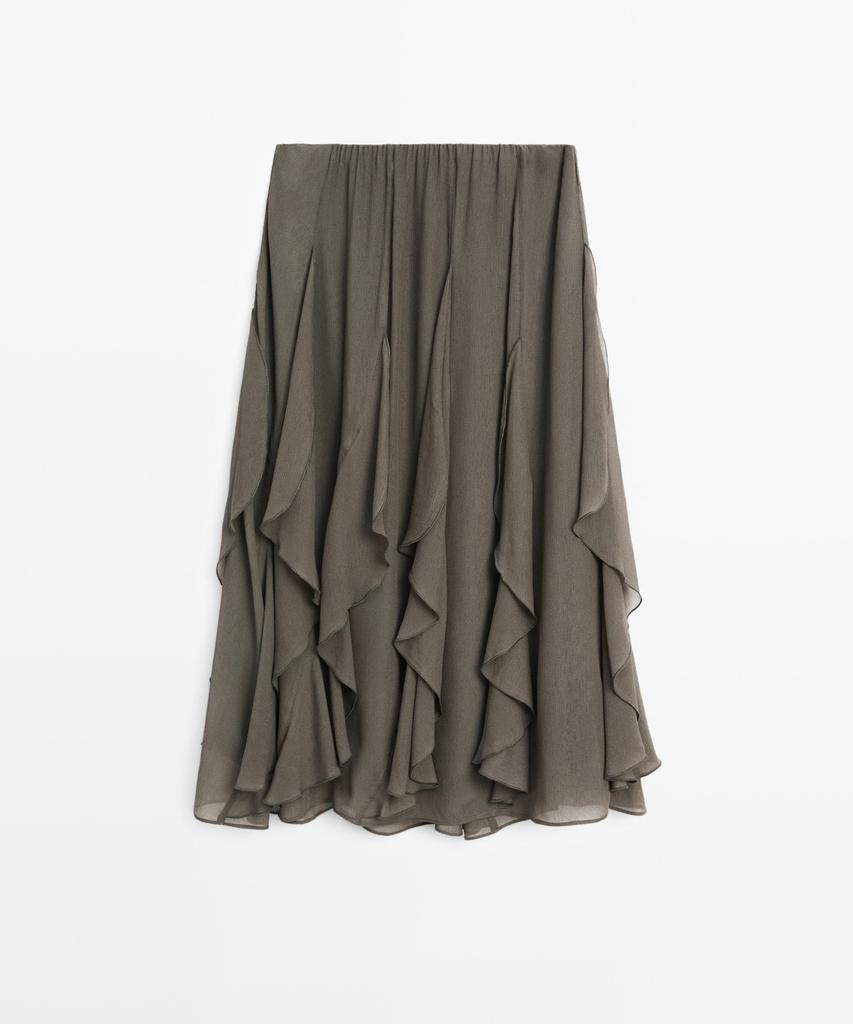 Masimodutti Frill Detail Fluid Midi Skirt