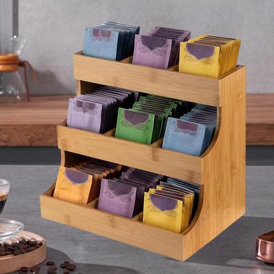 Träpåseorganisatör Tejpåse Station Vertikal Kaffestation Organizer Tejpåsehållare Bänkskiva Förvaringsorganisatör