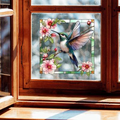 Kreative Fotorahmen Blume und Vogel Glasfenster Heimverschönerung und Dekoration, Statische Elektrizität Fensteraufkleber