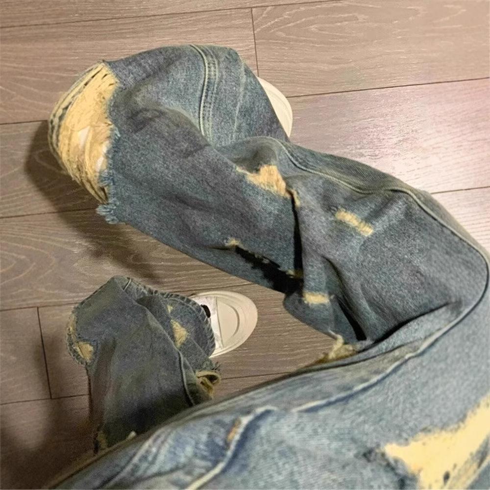 Unisex Amerikanische Retro Batik Ripped Weitbeinjeans