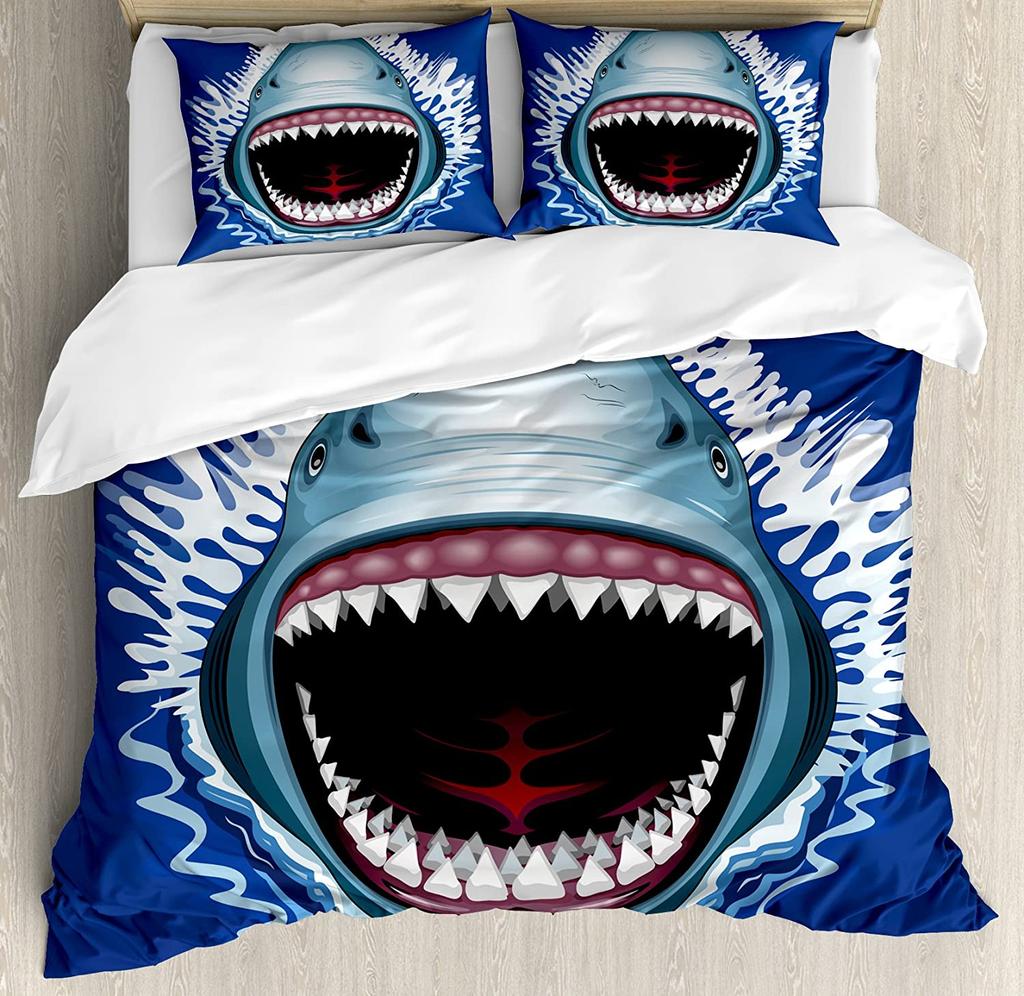 Shark Bedding Set For Bedroom Bed Home Inhabitants Of Ocean Sharks Whales Dolphins Octopus Duvet Cover Quilt Cover Pillowcase