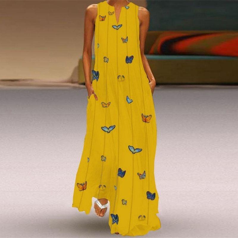 Fashion Style New Summer Women's Clothes Sleeveless Maxi Dress V-neck 3D Print Emerald Flower Dress Trendy Good Quality Beach Dress