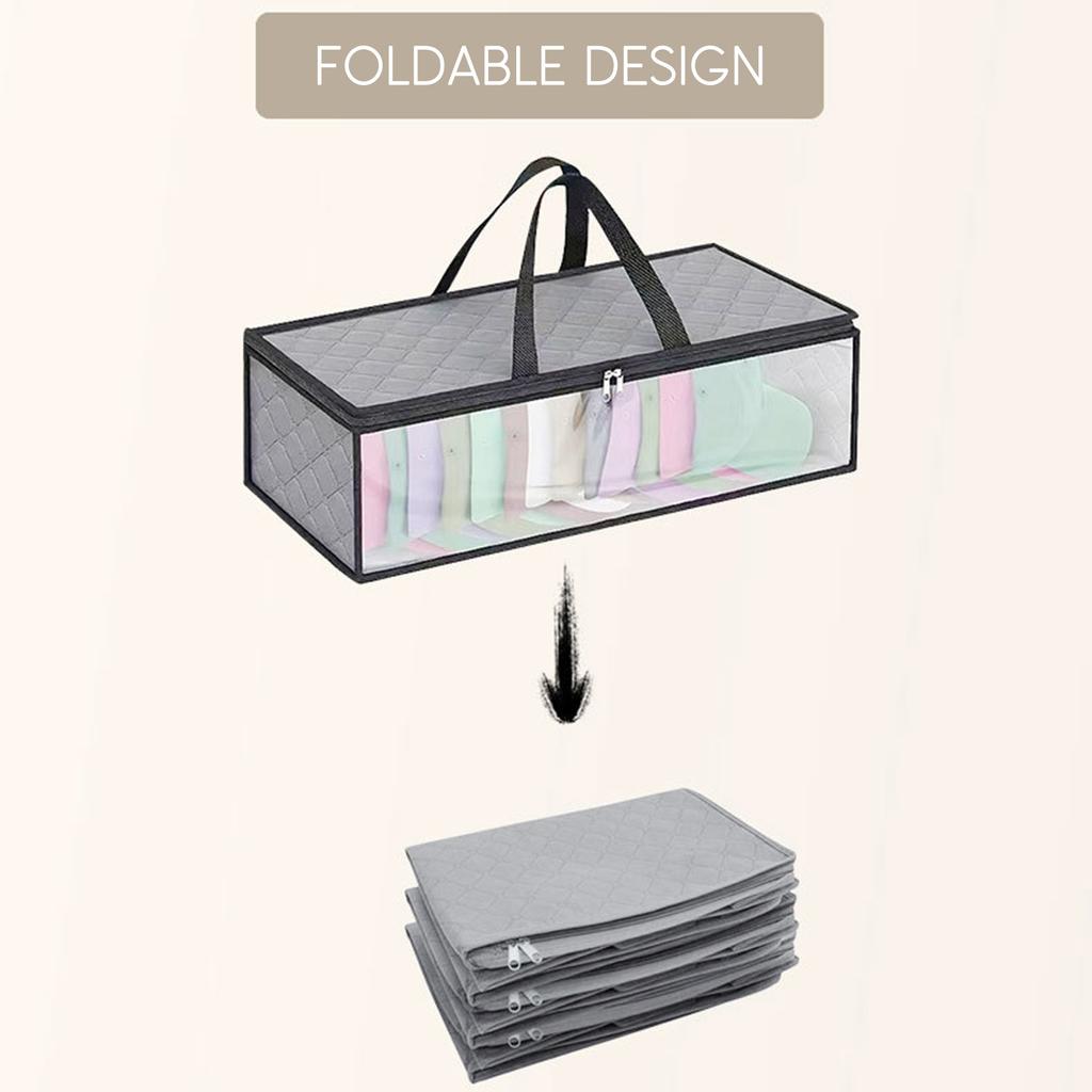 Transparent Storage Bag Large Capacity Foldable Organizer Non-Woven Fabric With Household Carry Handles Zipper Duvet Cover Under