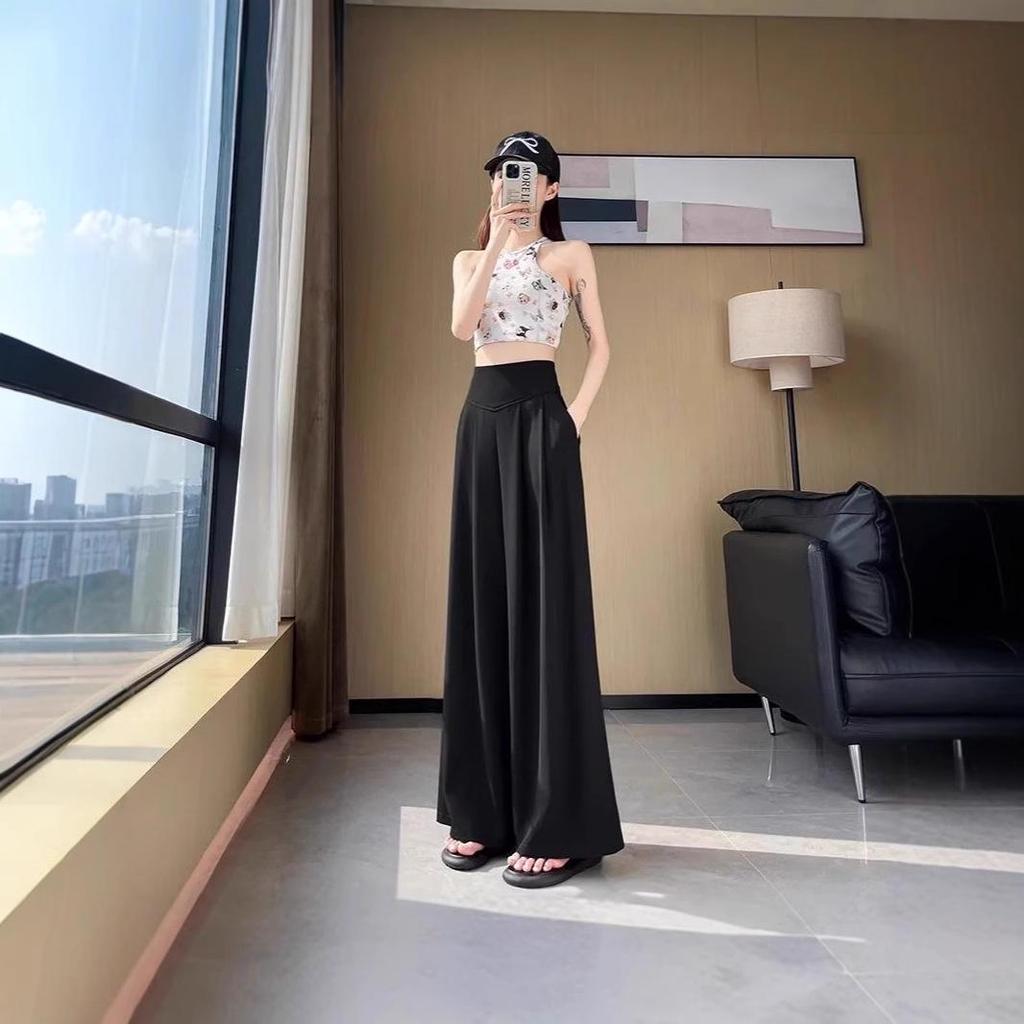 2025 Women's High Waist Loose Straight-Leg Pants - Slimming, Floor-Length, Casual Trousers for Spring, Summer, Autumn