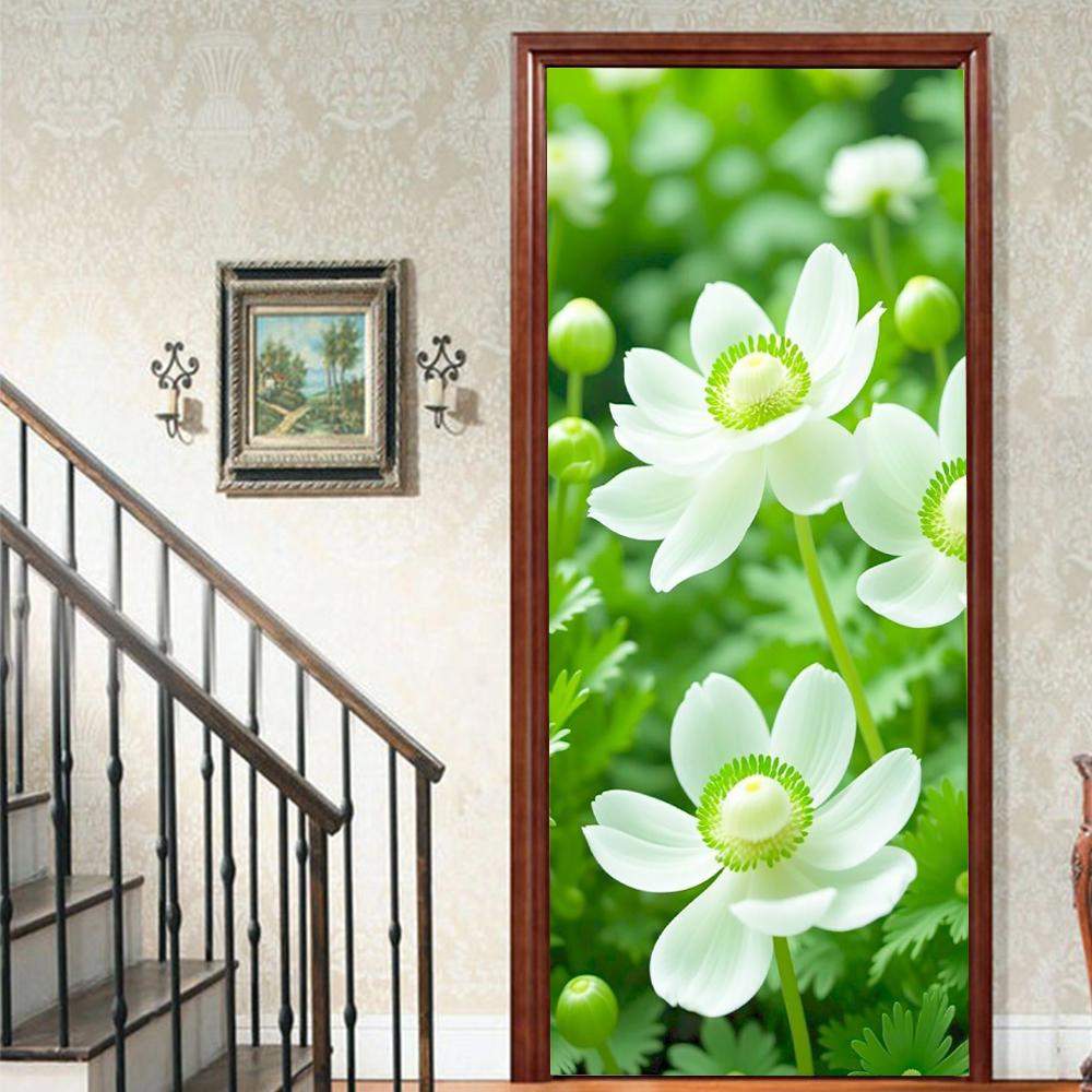 1 Stück Blühender Bambus Vinyl Türsticker Für Schlafzimmer Heimdeko Selbstklebend Abnehmbares Wandtattoo Türrenovierung Wasserdichtes Poster