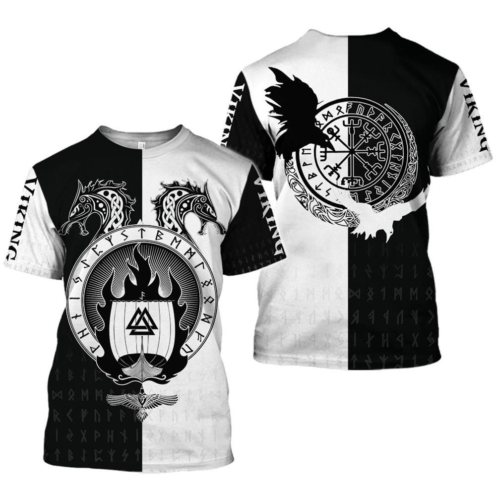 Latest Viking Symbol Printed T-shirt Men's Summer Short-sleeved Harajuku T-shirt Men's Street Hip-hop Unisex T-shirt Top 01