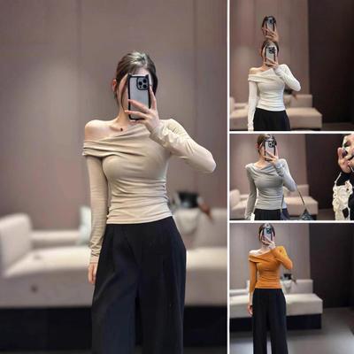 2026 Autumn Asymmetric One-Shoulder Long Sleeve Women's Slimming Top