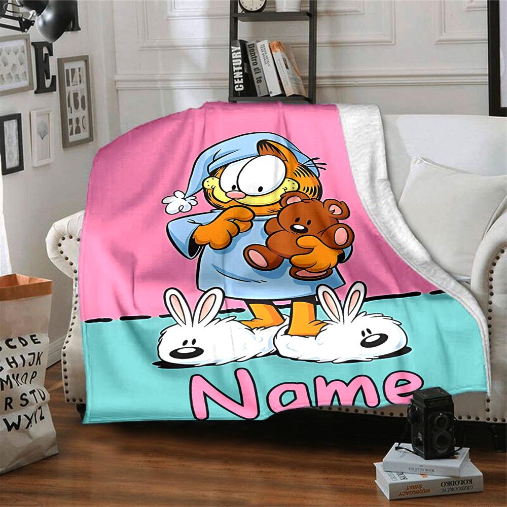 Custom Name Garfield's Quick Meal flannel Blanket for Super Soft Cute Comfort Blanket for Travel Bedding Couch Sofa Blanket