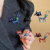 Rhinestone Vintage Enamel Brooch Geometric Metal  Animal Pin Dripping Oil Cat Brooch  for Gift