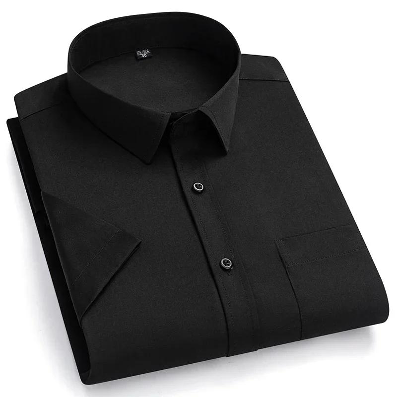 Summer Men's Shirt Non-Ironing Anti-Wrinkle Business Casual Solid Color Elastic Smooth Short Sleeves Work Social