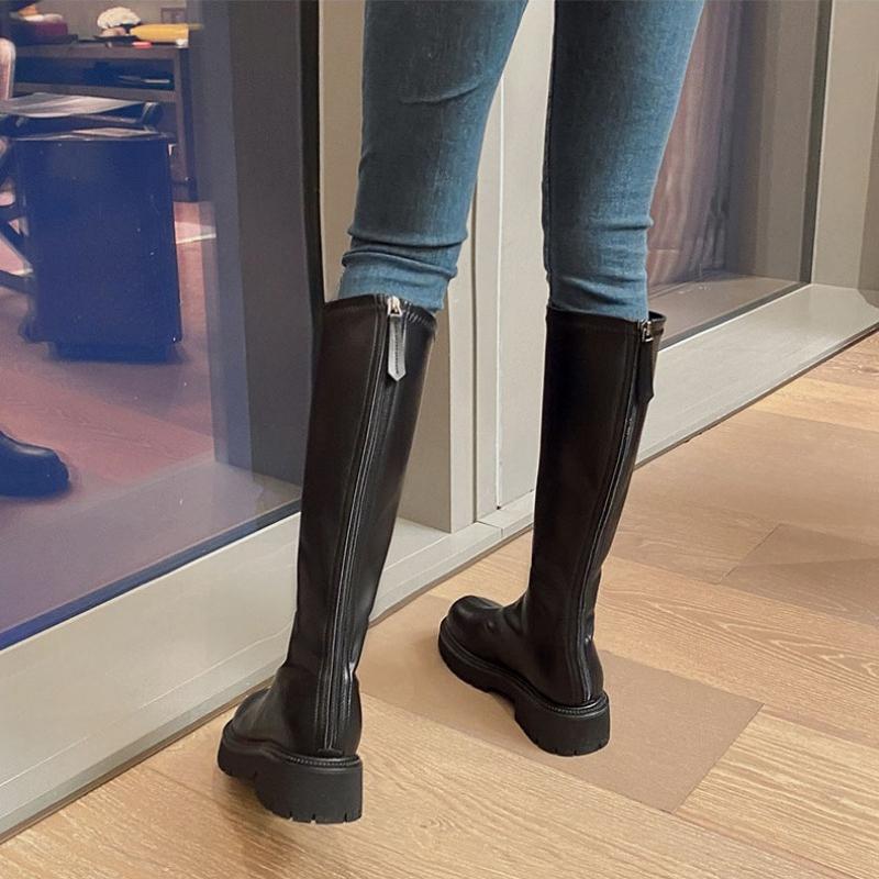 Women's Long Boots 2024 Autumn/Winter Thick Sole Round Toe Fashion Versatile Inner Heightening British Brown Knight Boots Women