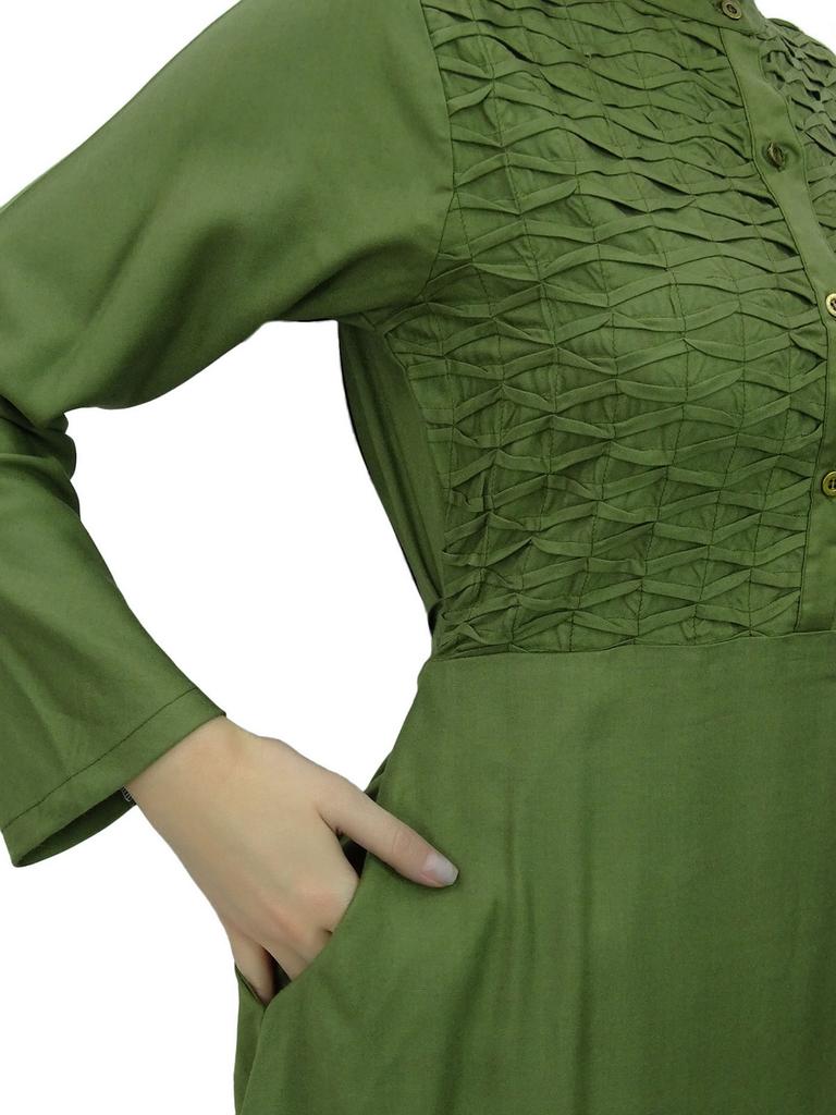 Bimba Women's Mandarin Collar Black Jilbab Dress With Pockets Full Sleeve-10