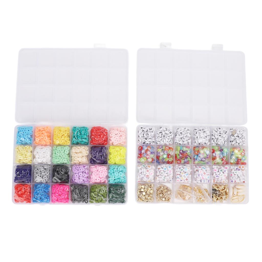 48 Grids Letter Beads Friendship Bracelet Set 24 Colors Clay Beads Jewelry Making Beads Set for 6‑12