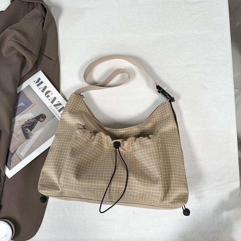 Korean Style Plaid Dumpling Bag: Women's 2026 Versatile Drawstring Crossbody