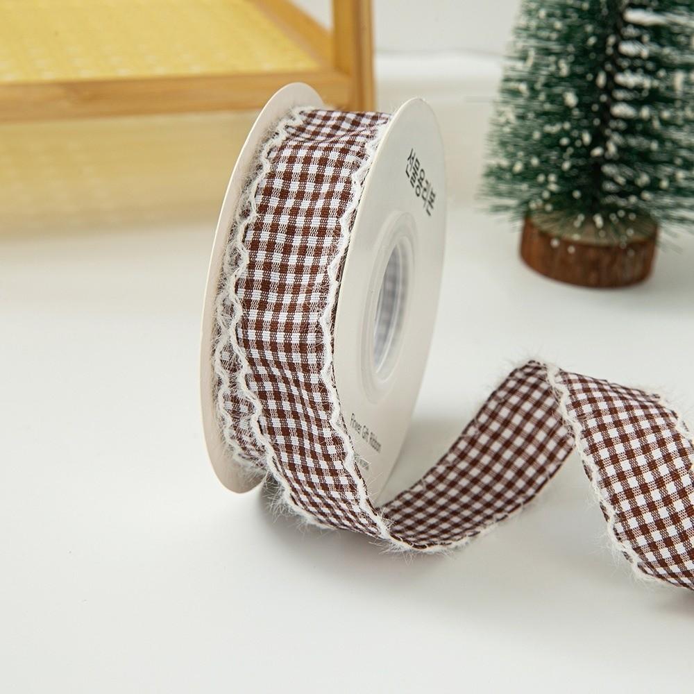 1cm Width Gingham Plaid Ribbon Frayed Edge Fabric Binding Tape Frayed Edge Ribbon DIY Bow Craft
