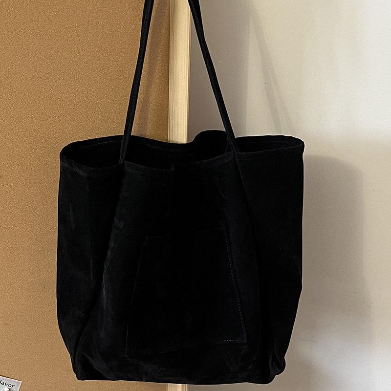 

Вместительная замшевая сумка-тоут на плечо: Художественный ленивый стиль для студентов и покупателей чёрный