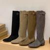 2025 Autumn and Winter New Fashion Versatile Temperament Square Head Inner Height Increase Straight Boots But Knee Maillard Long Tube