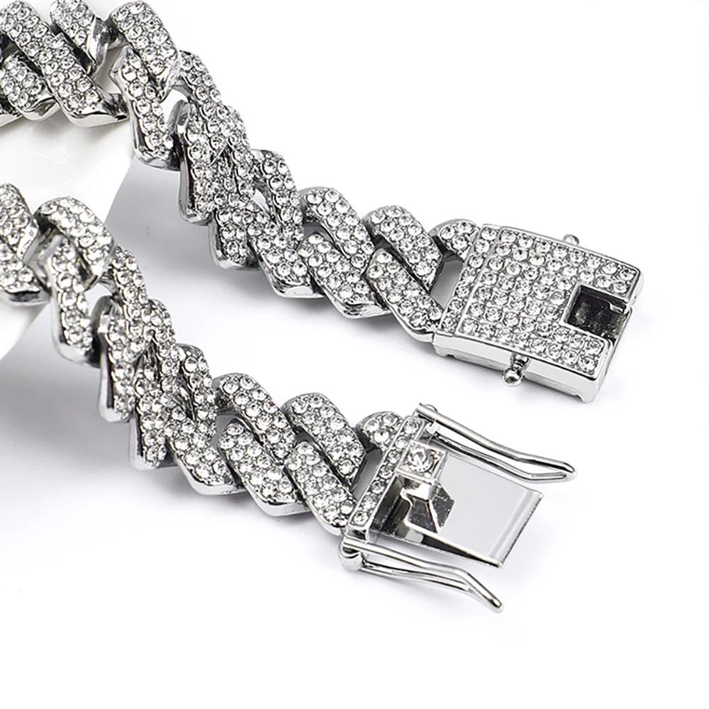 Mode Hip Hop Quadratisch 14MM Cuban Link Halskette Herren Goldfarbe Damen Strass Iced Out Cubanische Kette Punk Schmuck Halsketten Geschenk