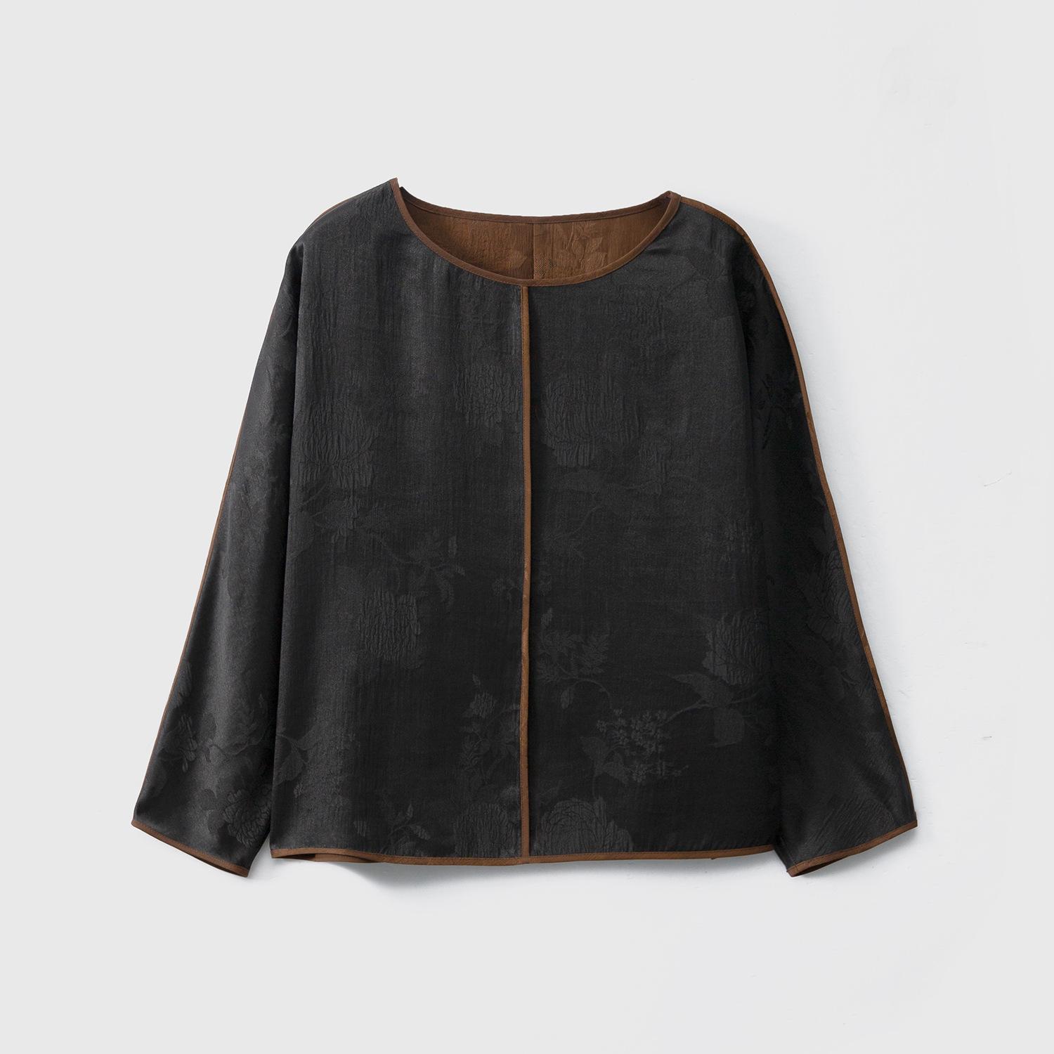 

Двусторонний шелковый креп в стиле ретро - Футболка с длинным рукавом из тутового шелка, свободного кроя, коллекция осень L