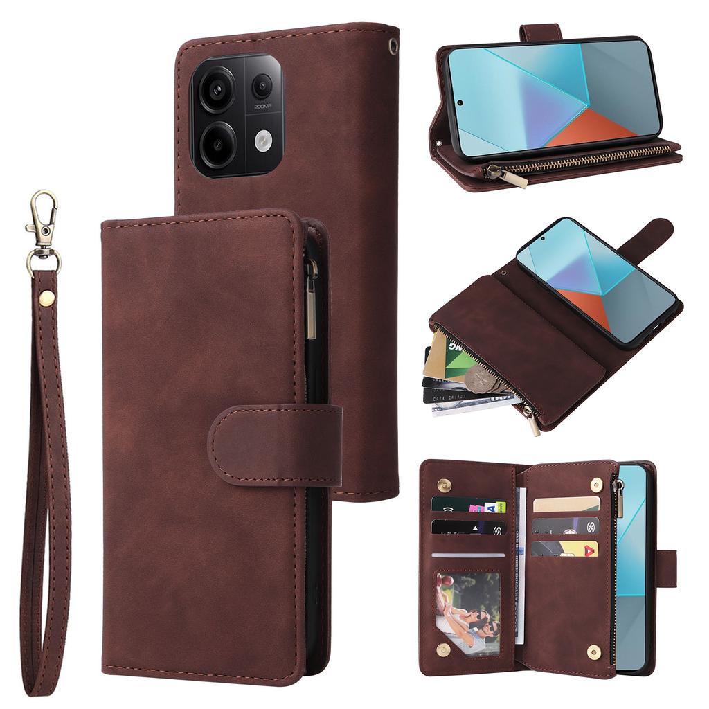 Fotorahmen Lederhülle Riemenabdeckung für Redmi Note 13/Note 13 Pro Plus, für Google Pixel 8 Pro Reißverschluss Flip-Hülle