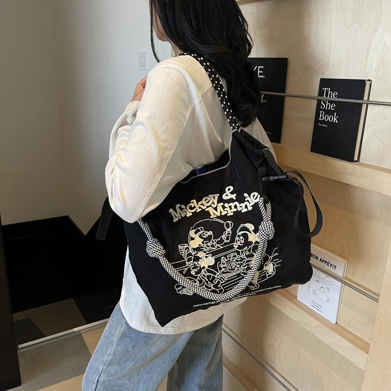 2025 Casual Art Canvas Bag Fashion Cartoon Embroidery Handbag Large Capacity Mickey Shoulder Bag Women's Bag