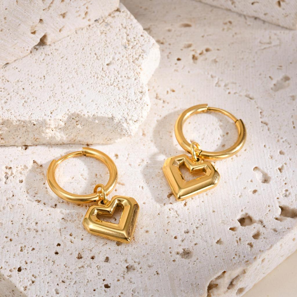 Stainless Steel Chic Heart Shape Earrings for Women Geometric Charm Gold Color Plated Hoop Earring Trendy Jewelry Gifts