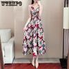WTEMPO Summer Women's Large Size Dress Slim and Thin Floral Dress Waist-skimming Temperament Beach Dress Loose Print Floral Dress