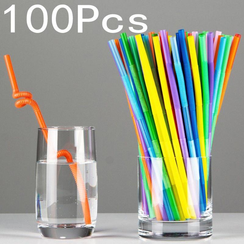 100Pcs Flexible Drinking Straws Kids Party Item Wedding Birthday Party