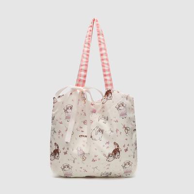 Cute Girl Bag Female Spring Floral Cat Tote Bag Simple Student Art All-in-one Canvas Bag