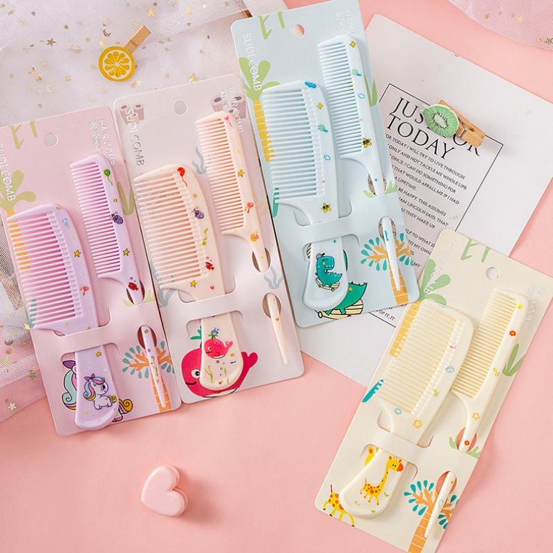 2pc Set Cartoon Children's Comb for Baby Girls Cute Kids Anti-Static Plastic Hair Comb Hairdressing Pointed Tail Combs Baby Care