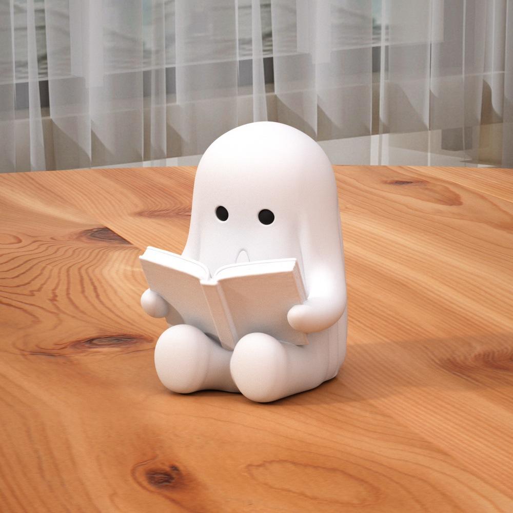 Cute Ghost Figurine Creative Reading Ghost Bookend Pencil Holder Desk Decor Gift for Friends